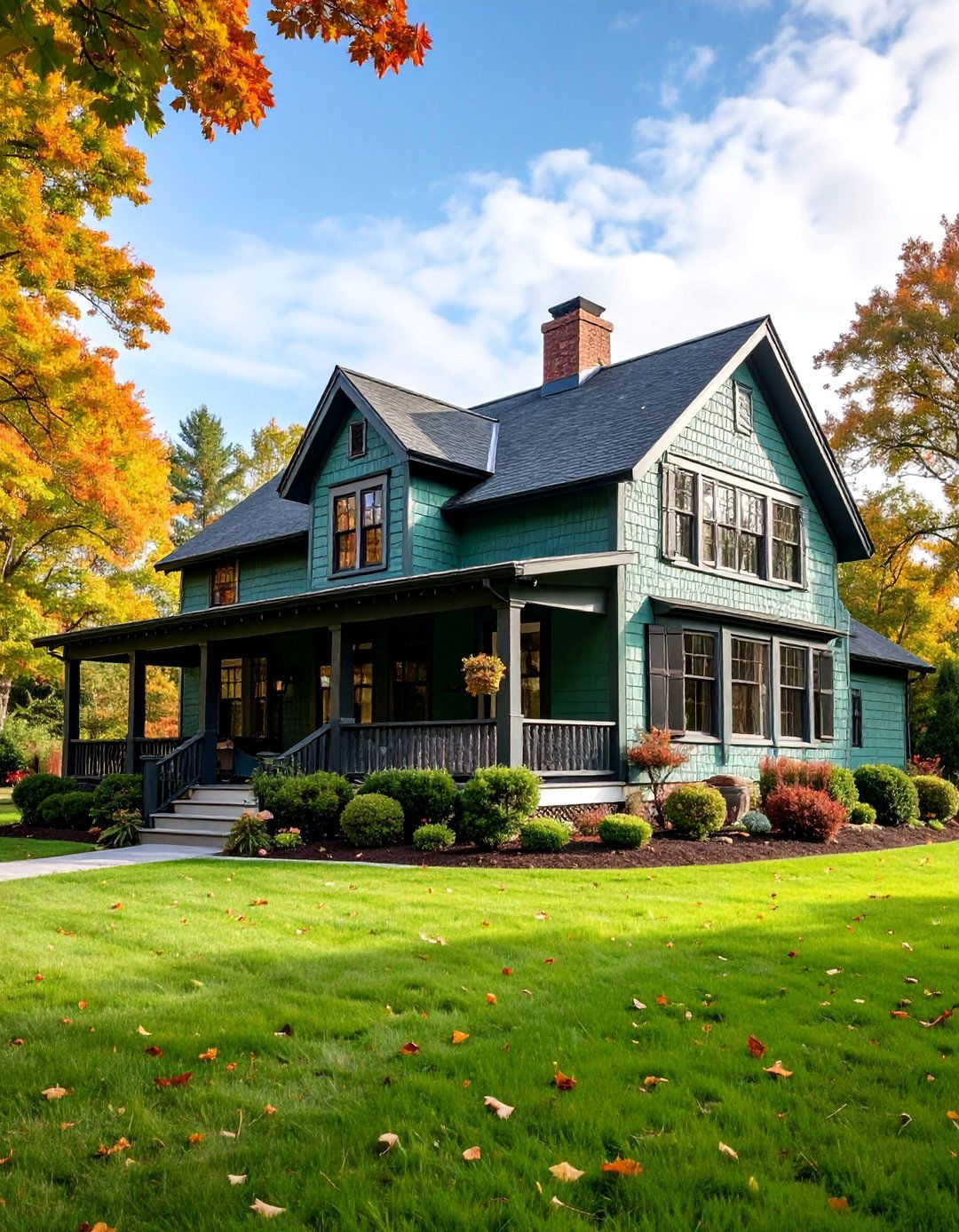 Sage Green Farmhouse with Black Board and Batten Accents - 25 Sage Green House With Black Trim Ideas