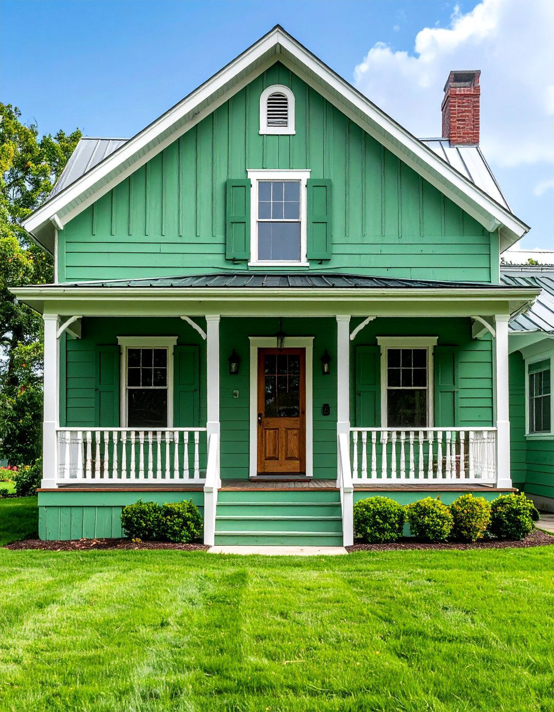 Sage Green Farmhouse with Natural Wood Accents - 25 Sage Green House Exterior Ideas