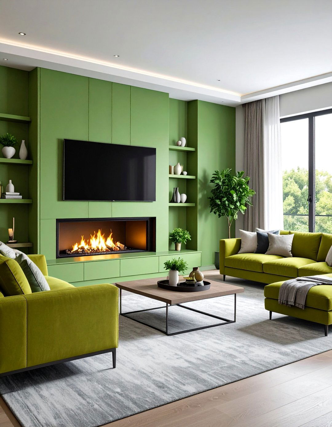 Sage Green Fireplace Surround with Hidden TV Lift Mechanism - 25 Sage Green Fireplace Ideas