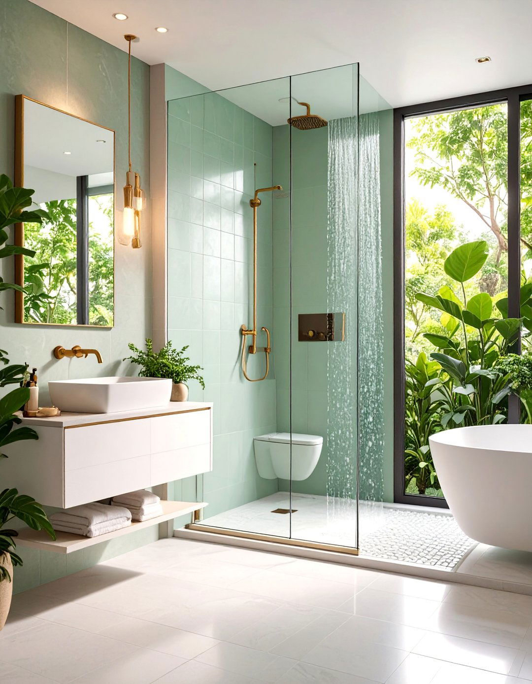 Sage Green Glass Shower Enclosure - 25 Olive Green Bathroom Ideas
