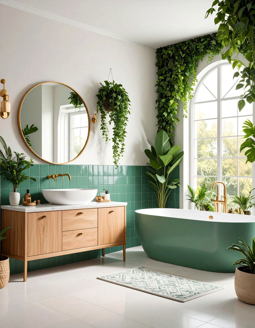 Sage Green Half Wall Botanical Sanctuary - 25 Half-wall Tile Bathroom Ideas