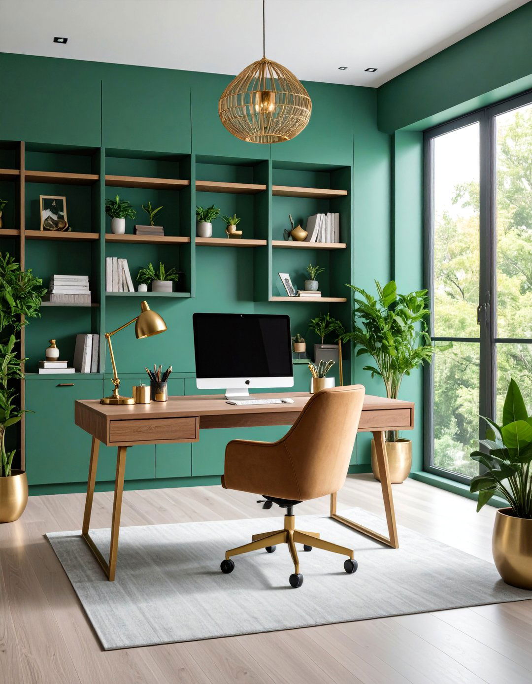 Sage Green Home Office with Built in Shelving - 25 Sage Green Paint Color Ideas