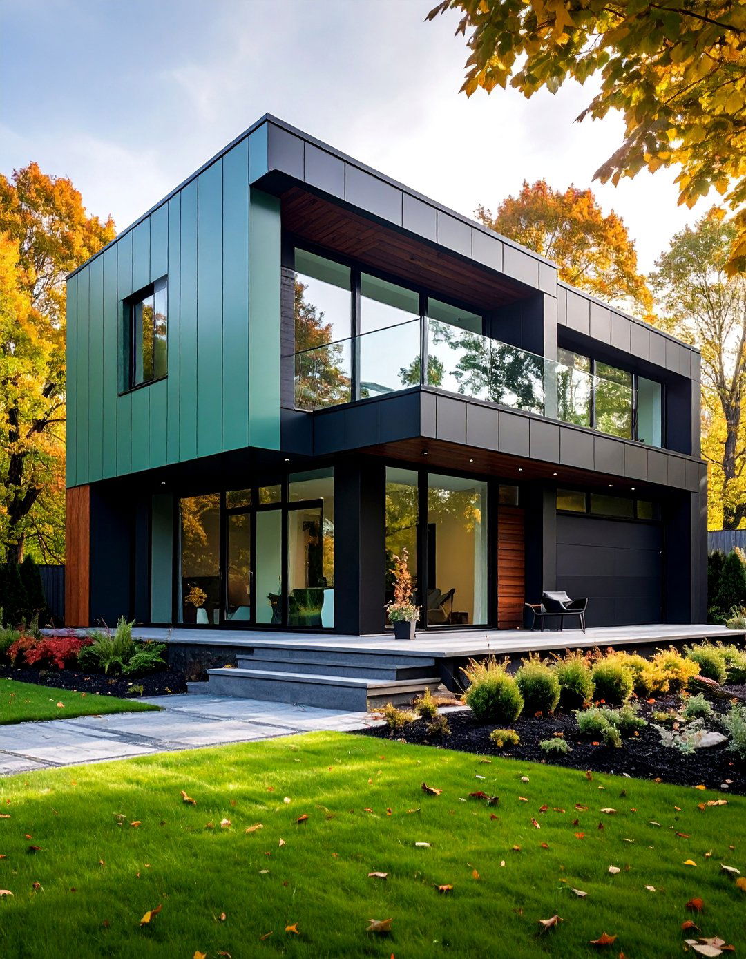 Sage Green House with Matte Black Metal Siding Accents - 25 Sage Green House With Black Trim Ideas
