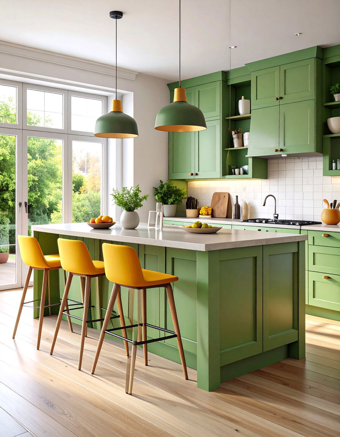 Sage Green Island with Integrated Dining Extension - 25 Sage Green Kitchen Island Ideas