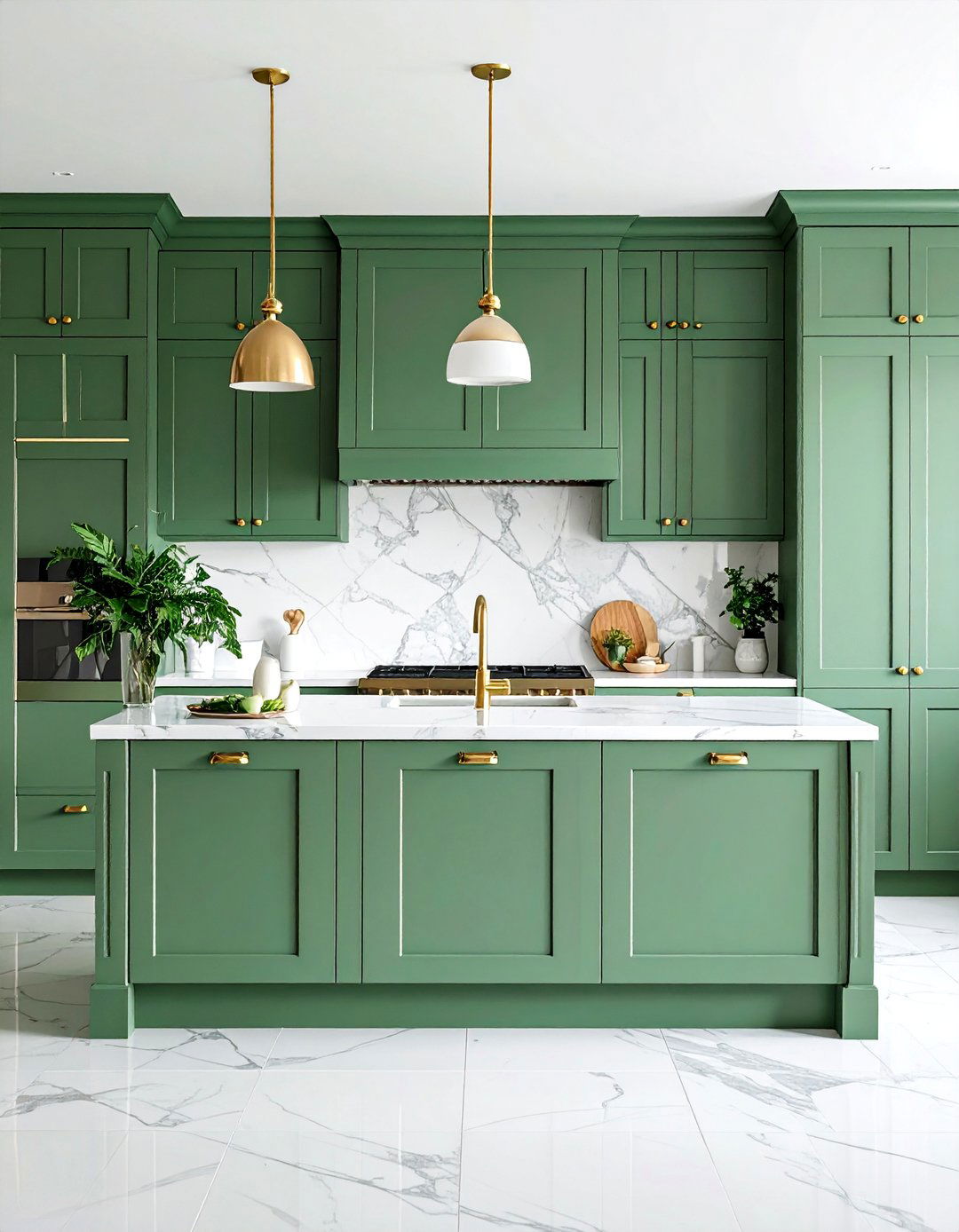 Sage Green Kitchen Cabinets with Marble Countertops - 25 Sage Green Paint Color Ideas