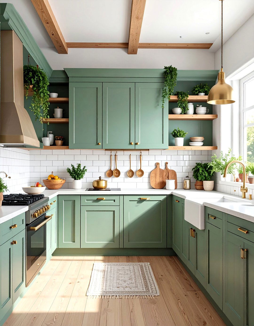 Sage Green Kitchen Cabinets with Natural Wood Accents - 25 Kitchen Cabinet Color Ideas
