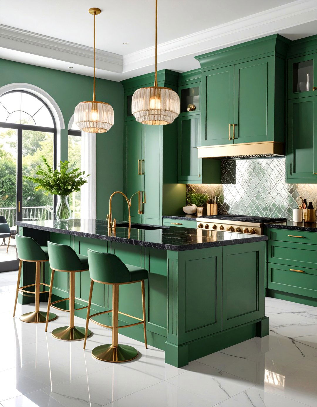 Sage Green Kitchen with Art Deco Details - 25 Sage Green Kitchen Ideas
