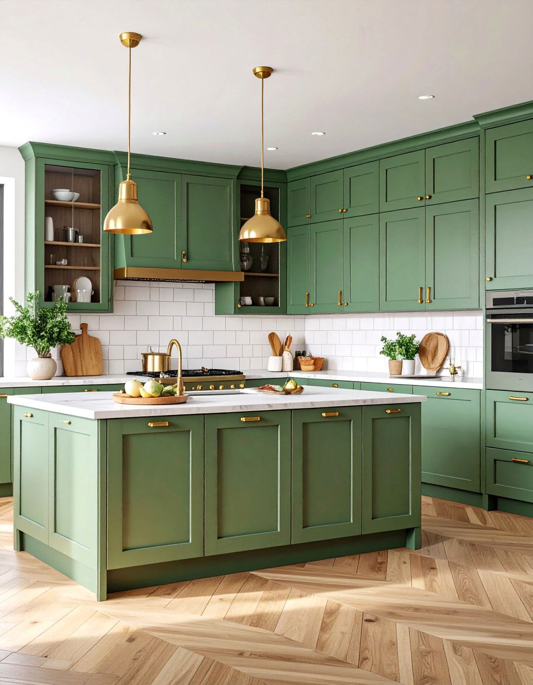 Sage Green Kitchen with Brass Details - 25 Colorful Kitchen Ideas