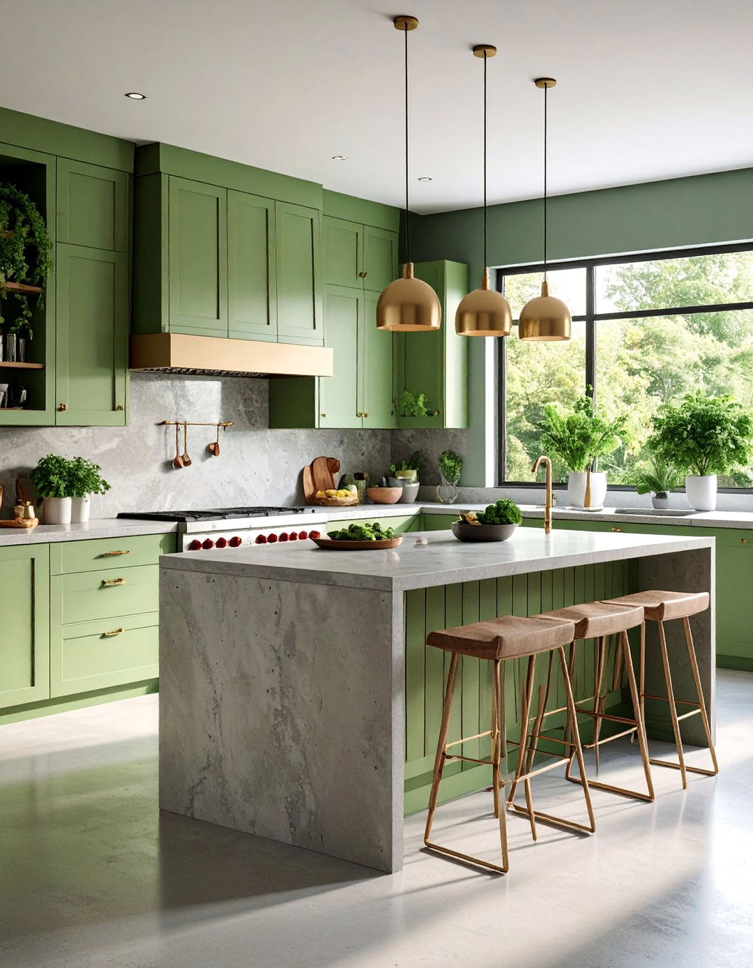 Sage Green Kitchen with Concrete Elements - 25 Sage Green Kitchen Ideas