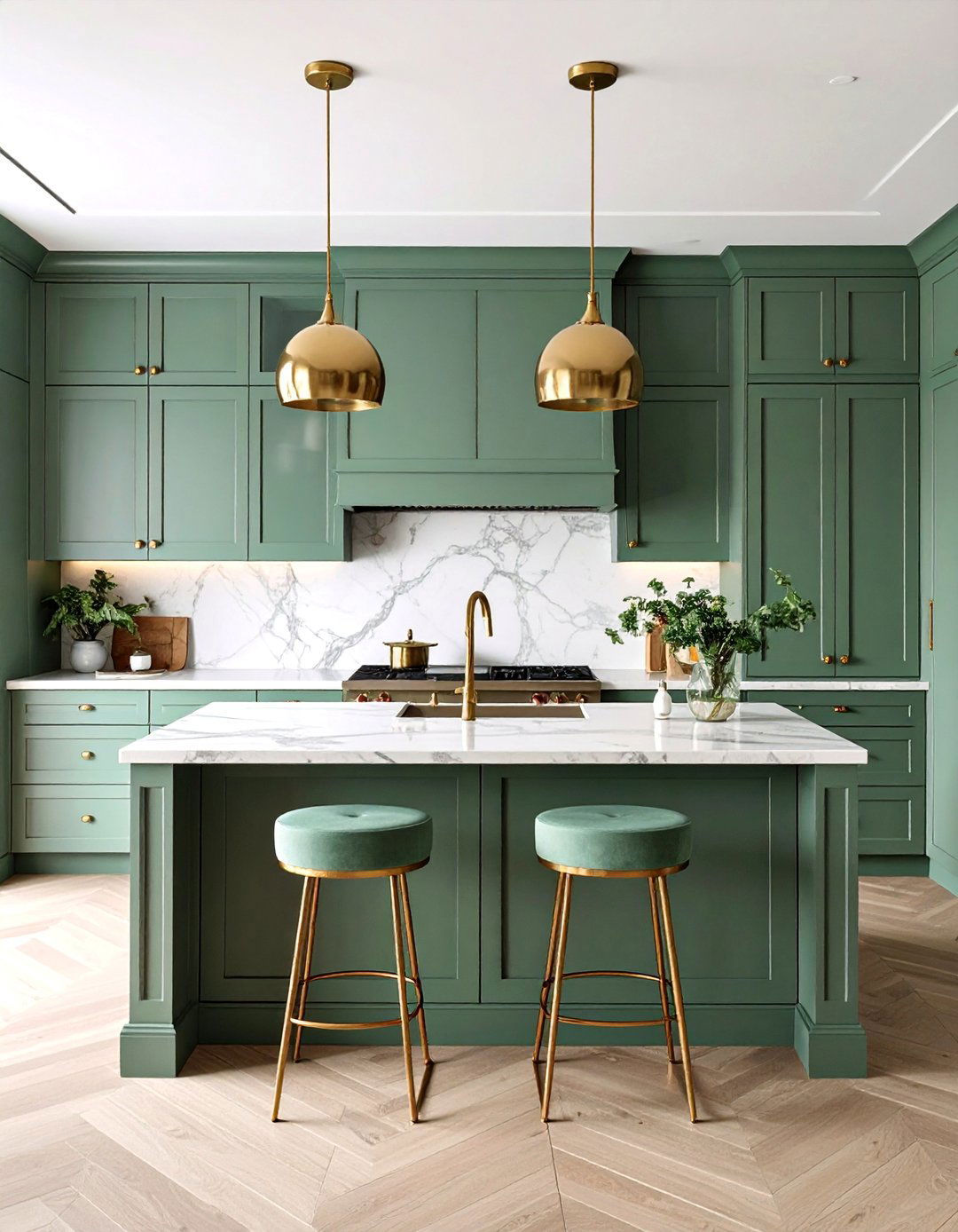 Sage Green Kitchen with Gold Fixtures - 25 Sage Green Kitchen Ideas