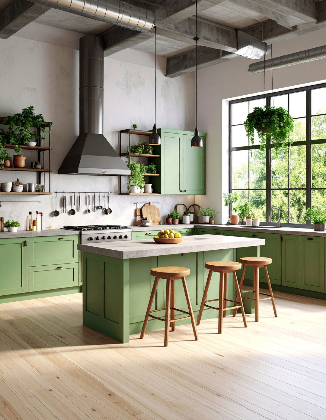 Sage Green Kitchen with Industrial Touches - 25 Sage Green Kitchen Ideas