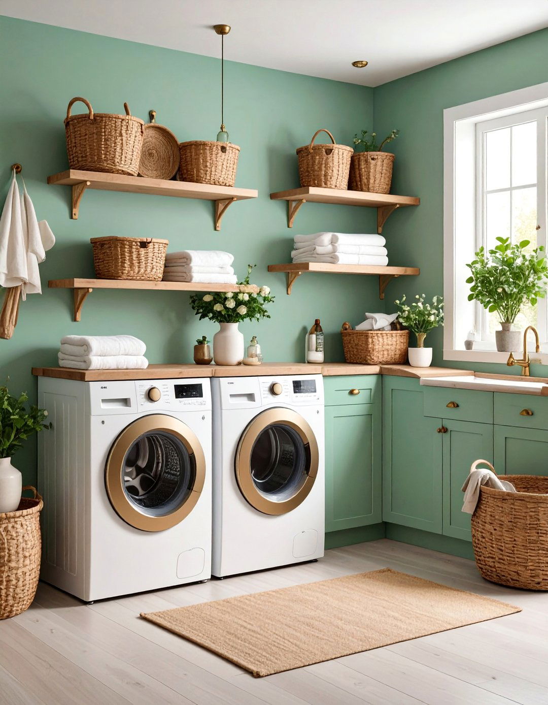 Sage Green Laundry Room with Reclaimed Wood Elements - 25 Laundry Room Paint Ideas