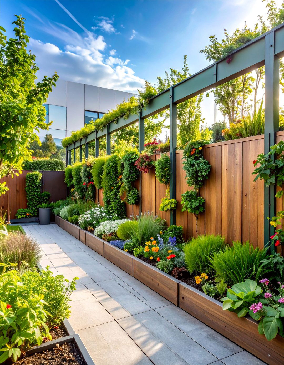 Sage Green Living Fence with Integrated Planters - 25 Sage Green Garden Fence Ideas
