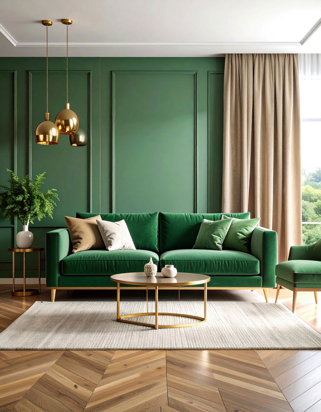 Sage Green Living Room with Antique Brass Accents - 25 Art Deco Living Room Ideas