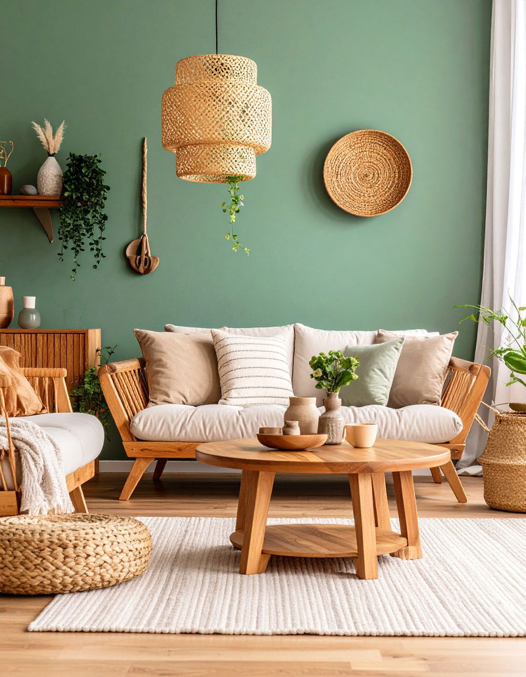 Sage Green Living Room with Natural Wood Accents - 25 Sage Green Living Room Ideas