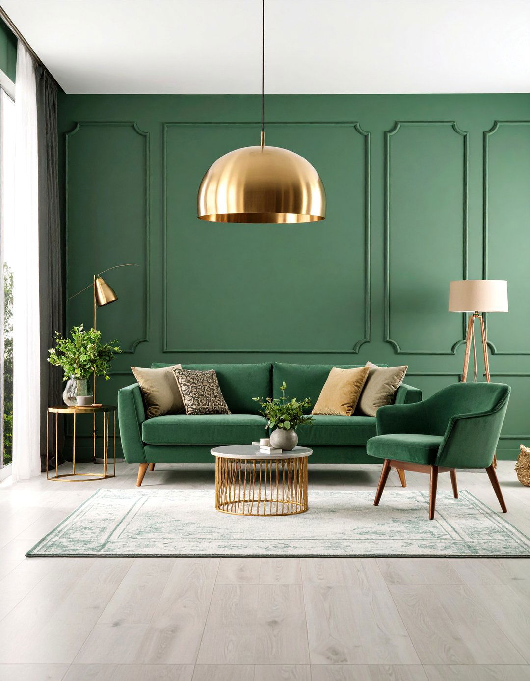 Sage Green Living Room with Statement Lighting - 25 Sage Green Living Room Ideas