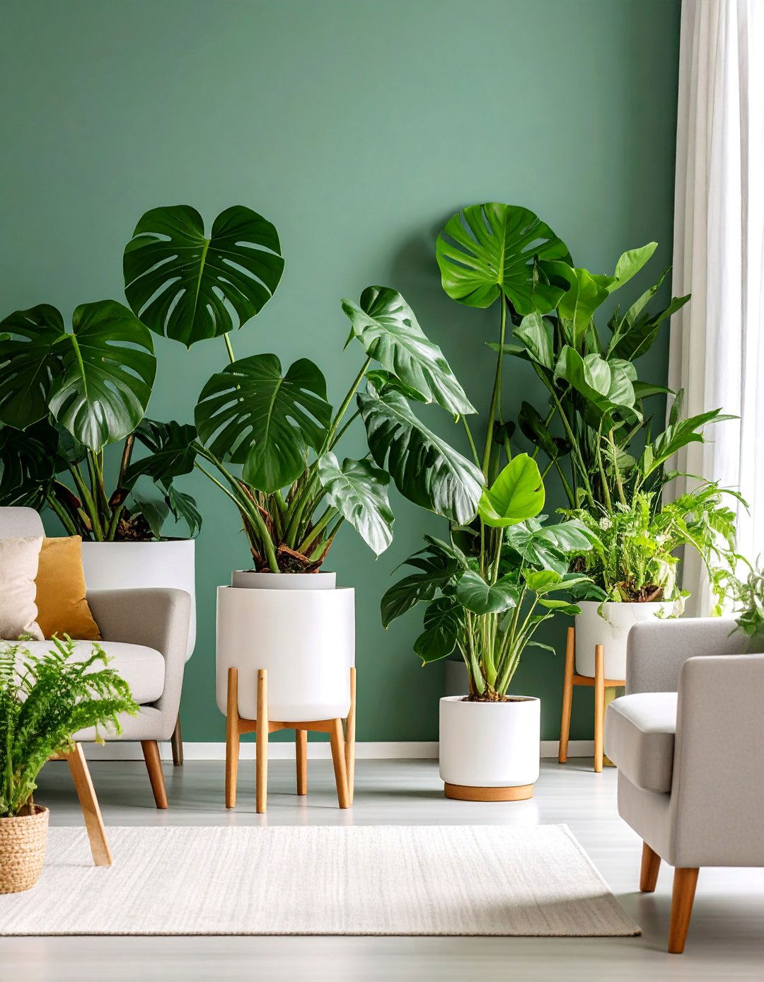 Sage Green Living Room with Statement Plants - 25 Sage Green Living Room Ideas