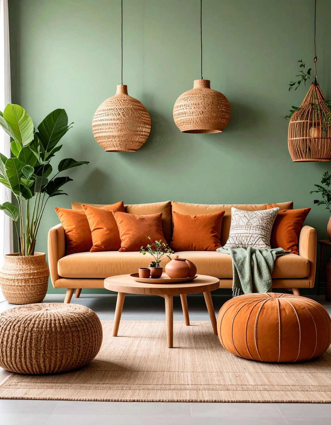 Sage Green Living Room with Terracotta Accents - 25 Sage Green Living Room Ideas