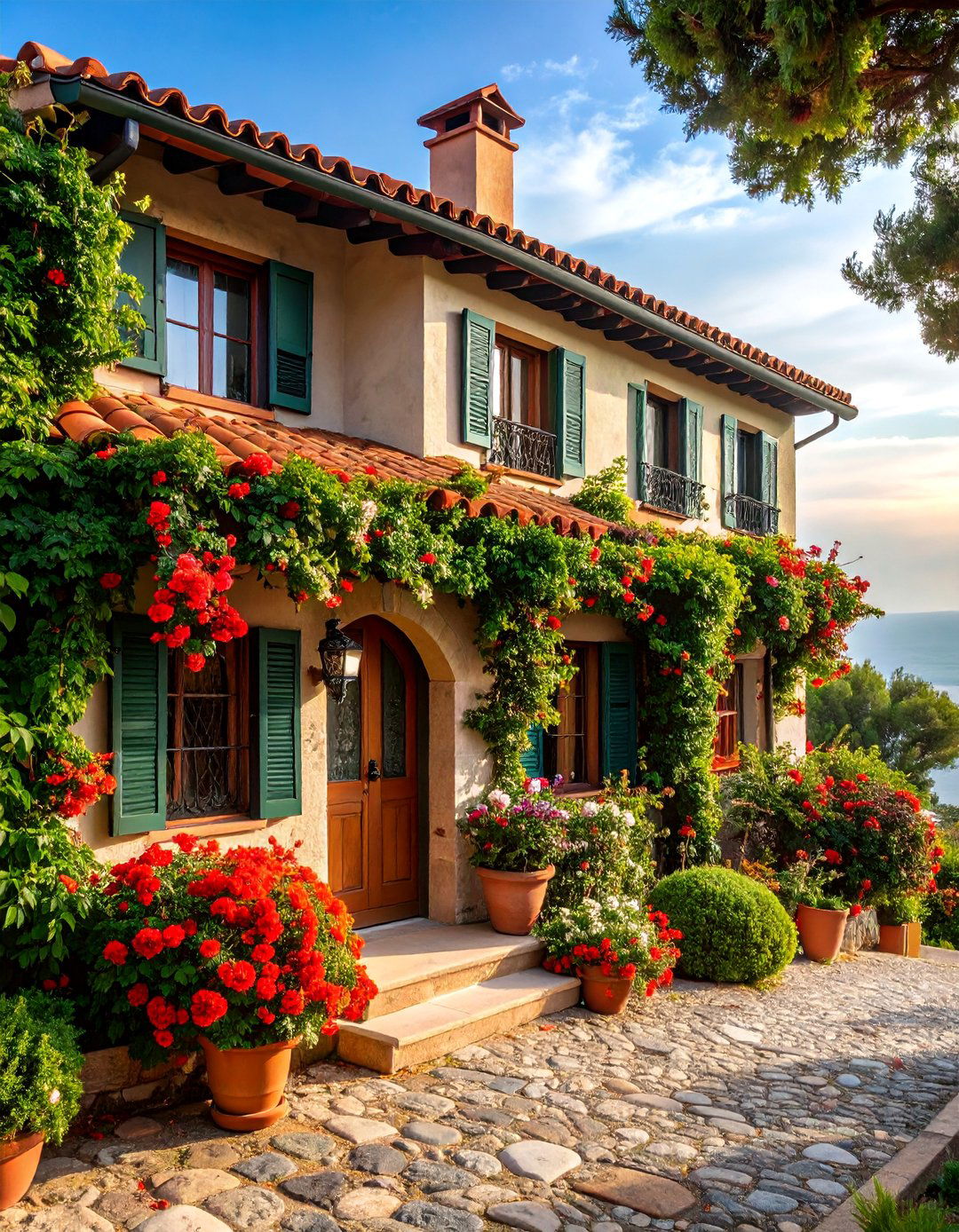 Sage Green Mediterranean with Terra Cotta Roof - 25 Sage Green Painted Brick House Ideas