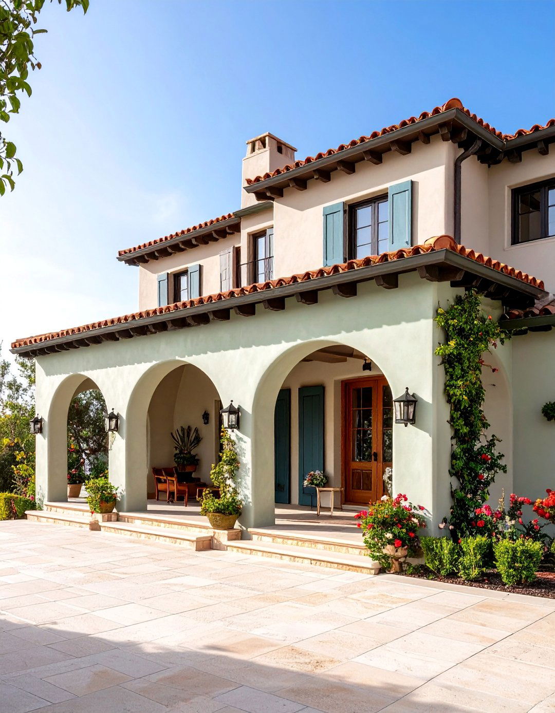 Sage Green Mediterranean with Terra Cotta - 25 Dark Green Exterior Paint Color Schemes