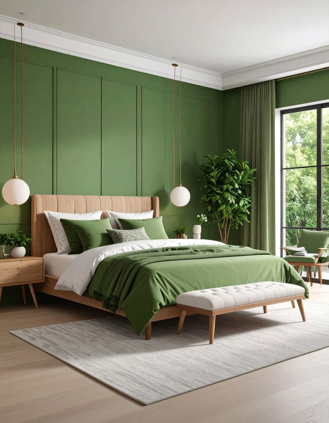 Sage Green Monochromatic Bedroom - 25 Dark Green Bedroom Ideas