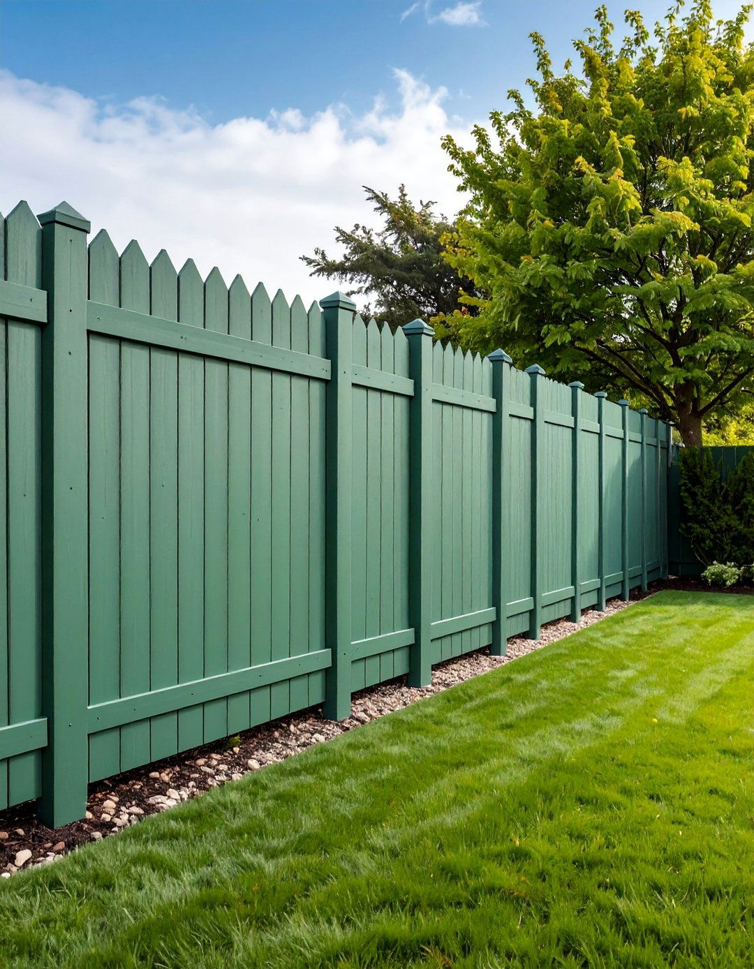 Sage Green Multi Height Fence with Varying Panel Sections - 25 Sage Green Garden Fence Ideas