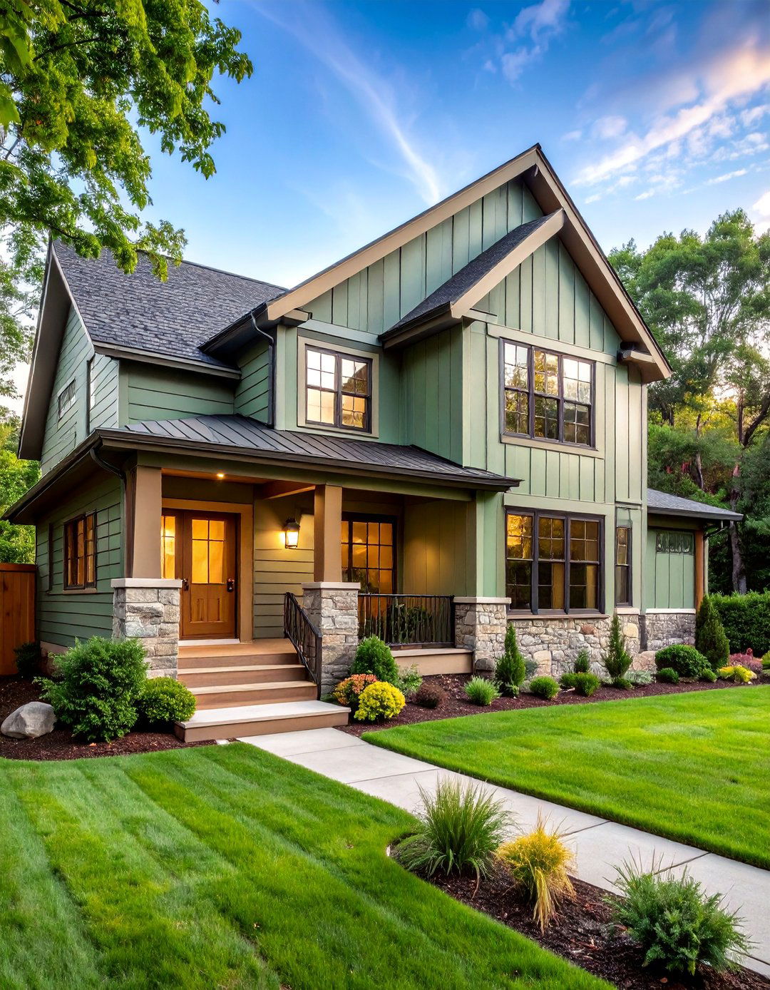 Sage Green Nature Inspired Contemporary Design - 25 Board and Batten Siding Colors