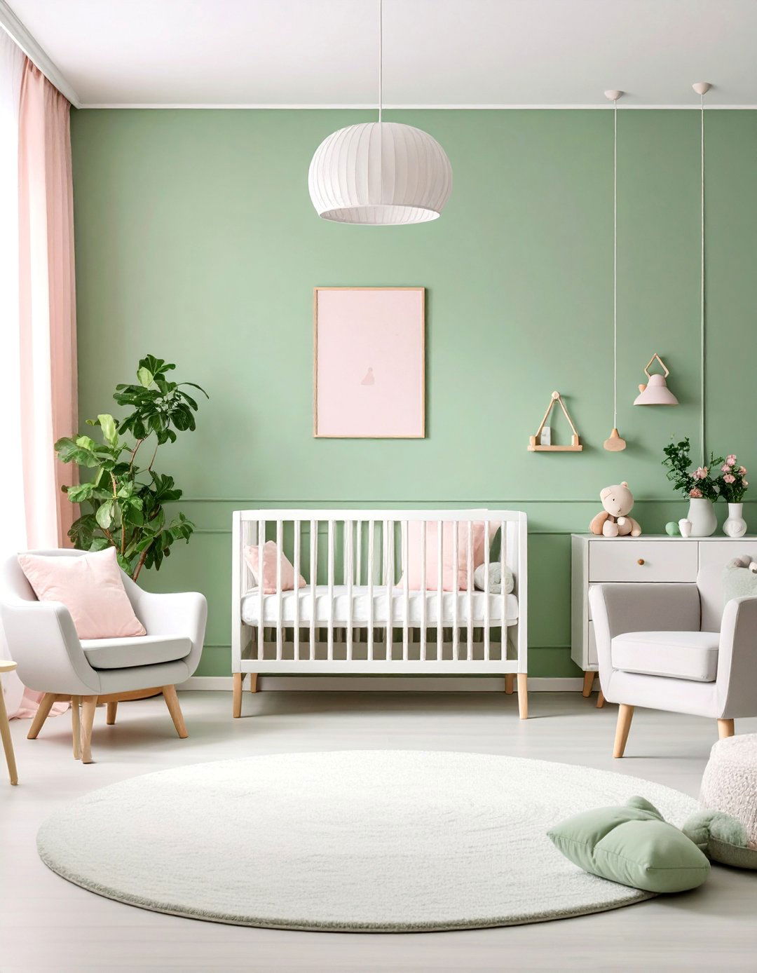 Sage Green Nursery with Soft Pink Accents - 25 Sage Green Paint Color Ideas