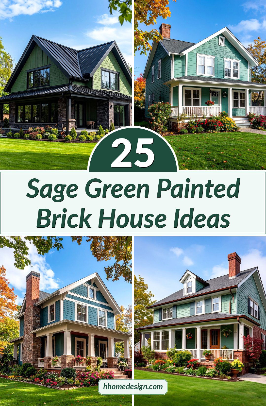25 Sage Green Painted Brick House Ideas