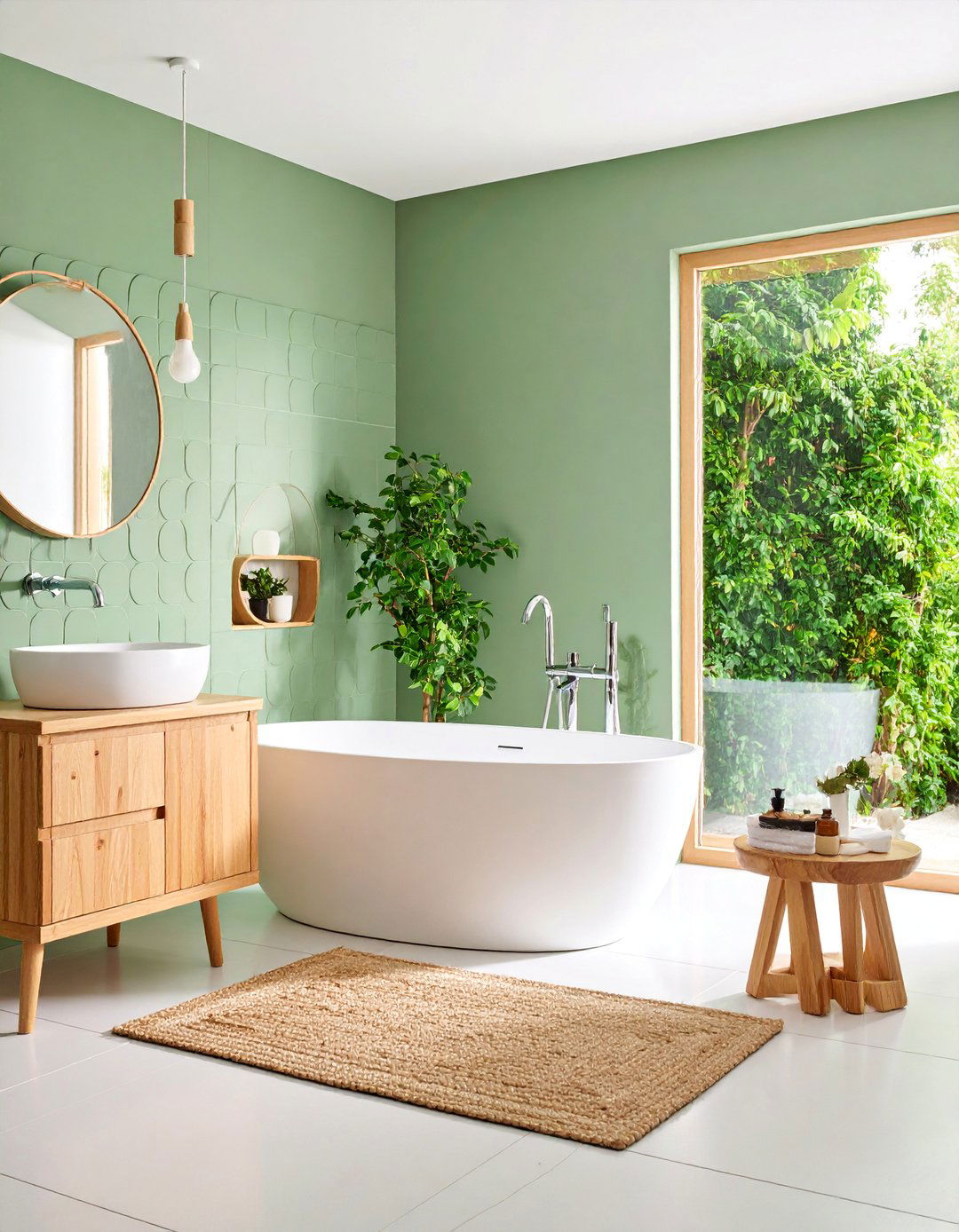 Sage Green Penny Tile Spa Inspired Retreat - 25 Green Tile Bathroom Ideas