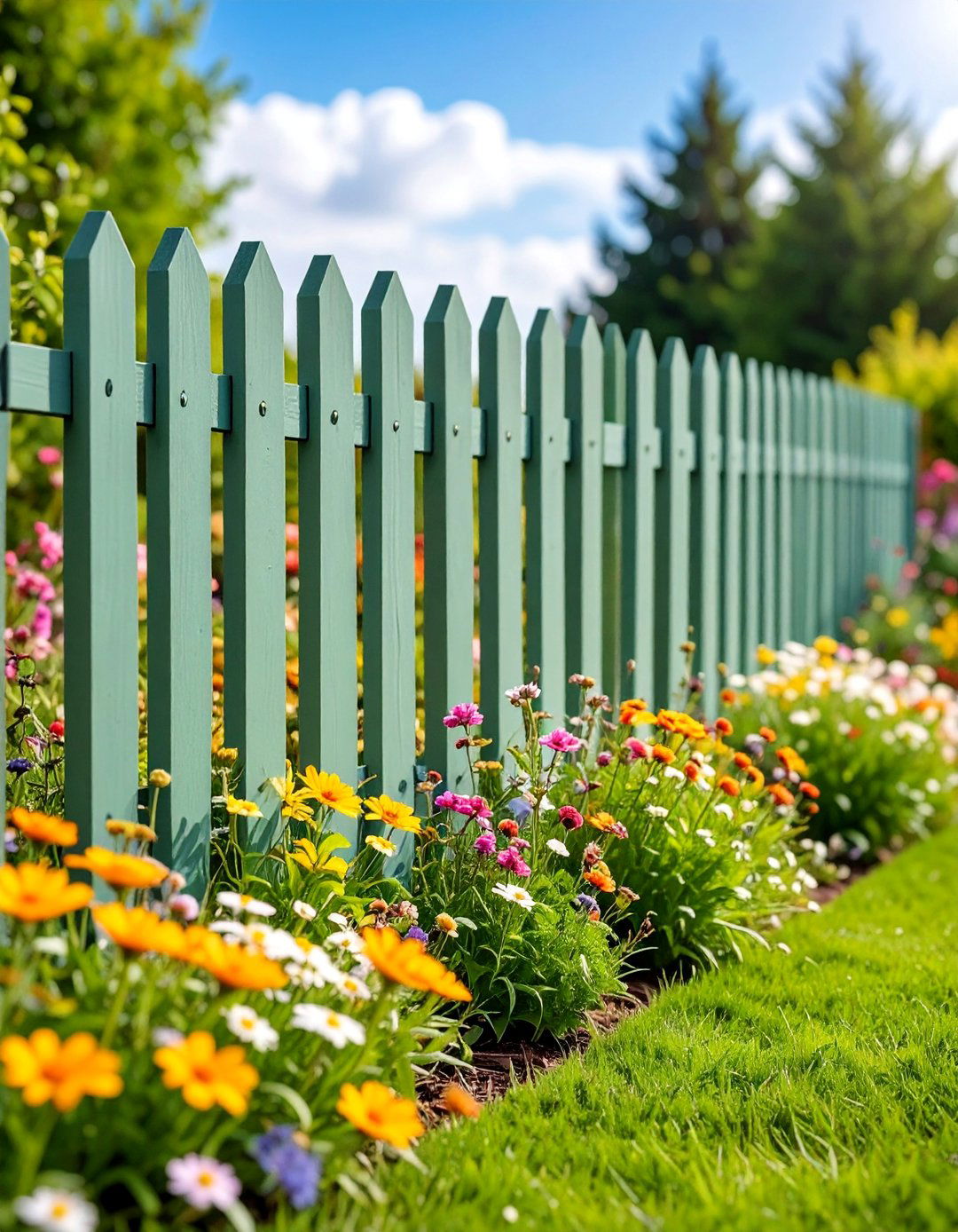 Sage Green Picket Fence with Cottage Garden Charm - 25 Sage Green Garden Fence Ideas