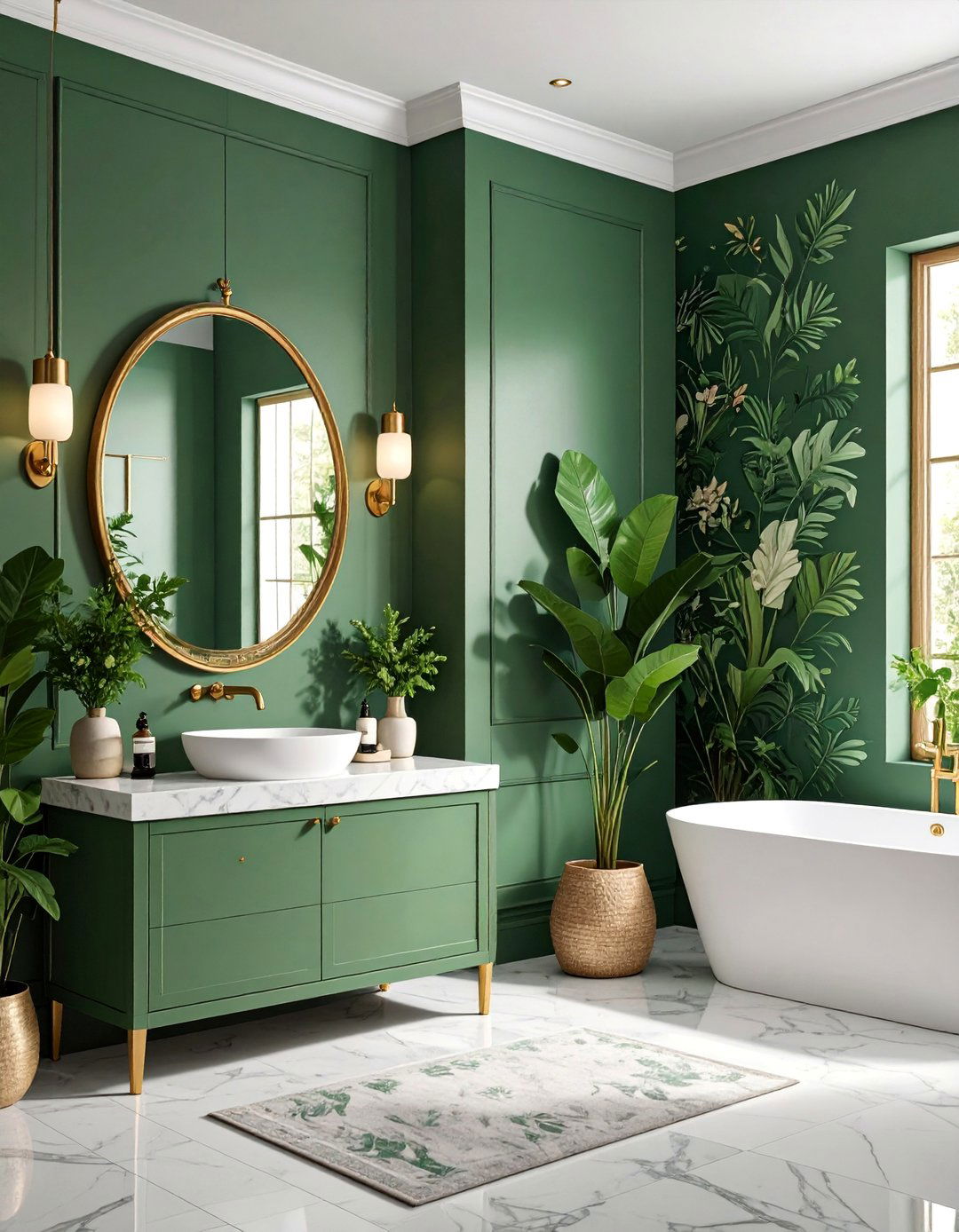 Sage Green Powder Room with Botanical Wallpaper - 25 Sage Green Paint Color Ideas
