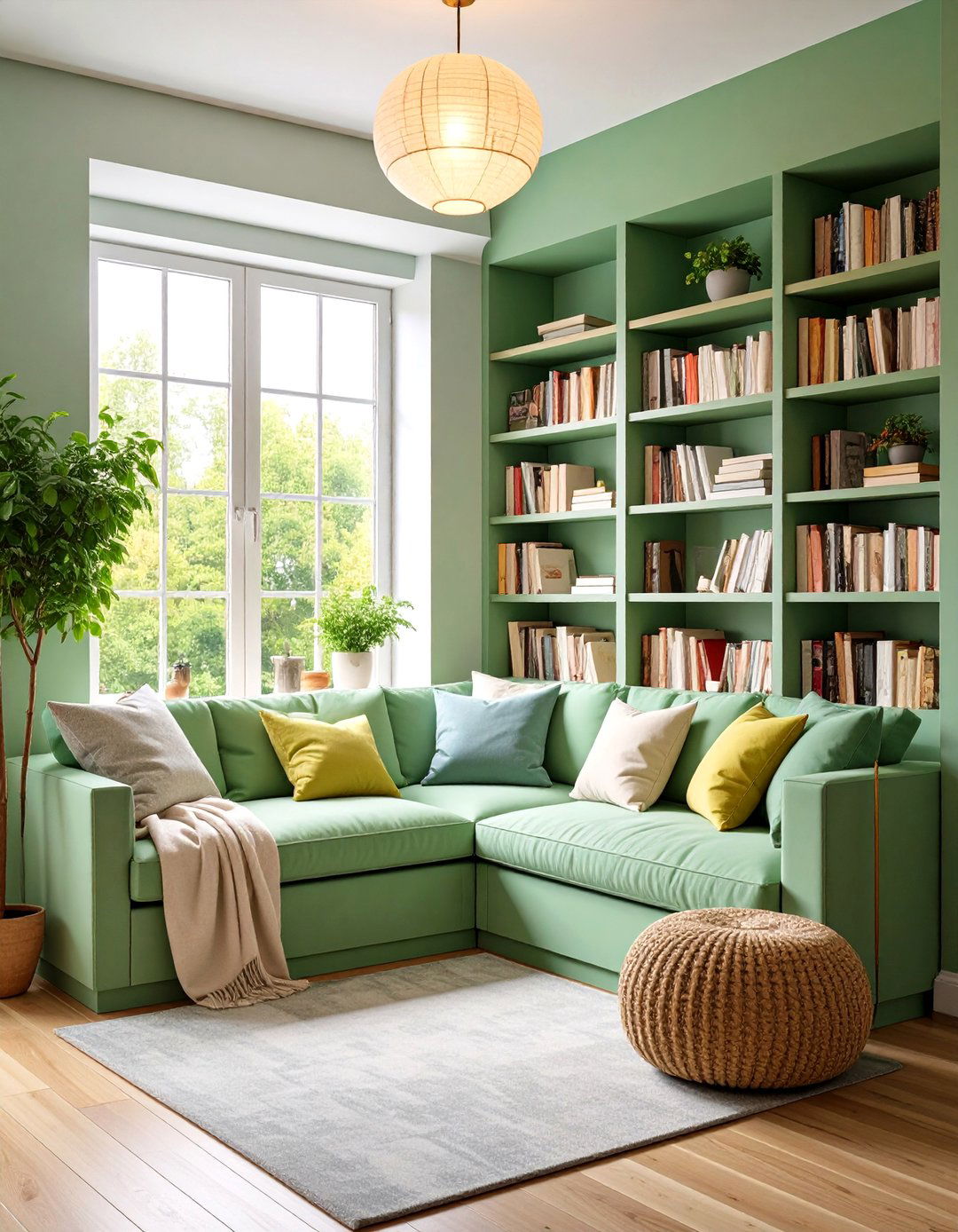 Sage Green Reading Nook with Built in Seating - 25 Sage Green Paint Color Ideas