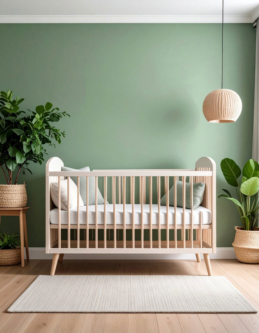 Sage Green Sanctuary with Natural Wood - 25 Nursery Color Ideas