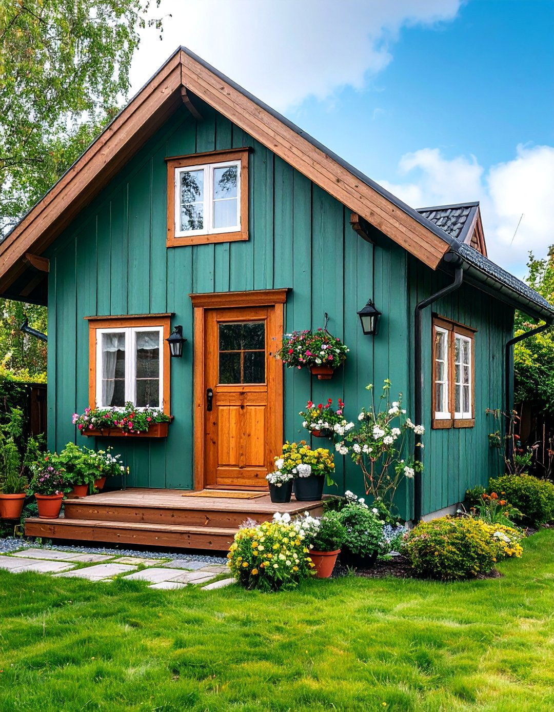 Sage Green Scandinavian with Brown Natural Wood - 25 Sage Green House With Brown Trim Ideas