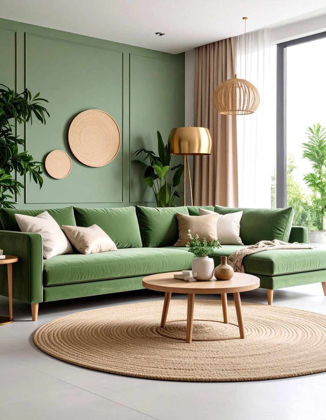 Sage Green Sectional Sofa with Neutral Accents - 25 Sage Green Living Room Ideas