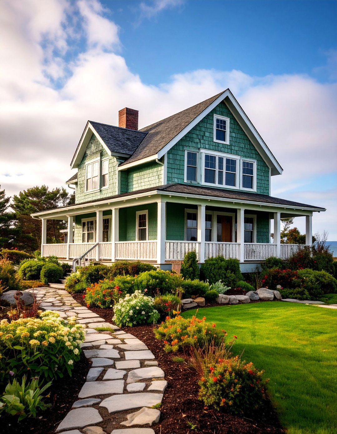 Sage Green Shingle Style with Brown Weathered Shingles - 25 Sage Green House With Brown Trim Ideas