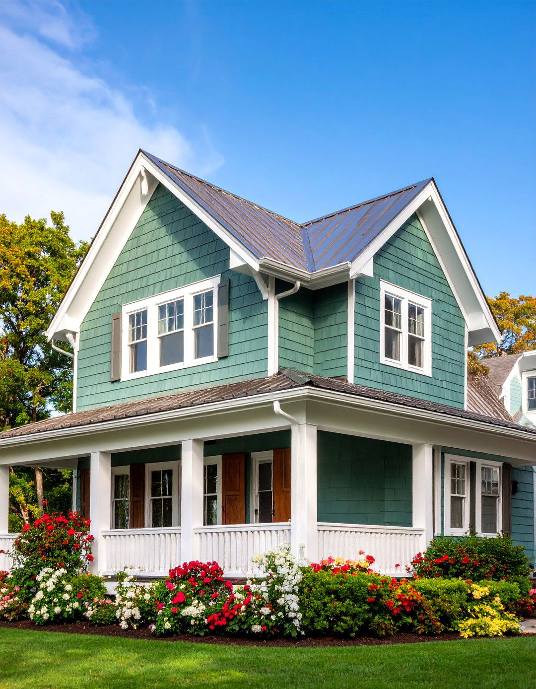 Sage Green Shingle Style with Copper Roof - 25 Green Exterior House Paint Ideas