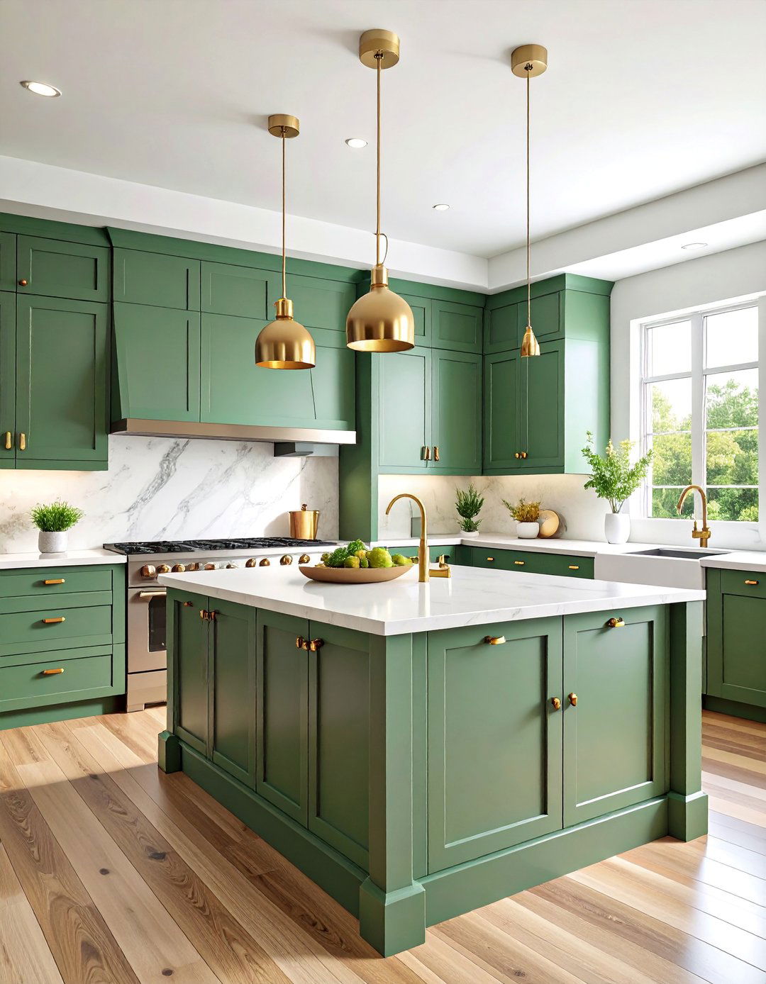 Sage Green Shiplap Kitchen Island with Brass Hardware - 25 Shiplap Kitchen Island Ideas