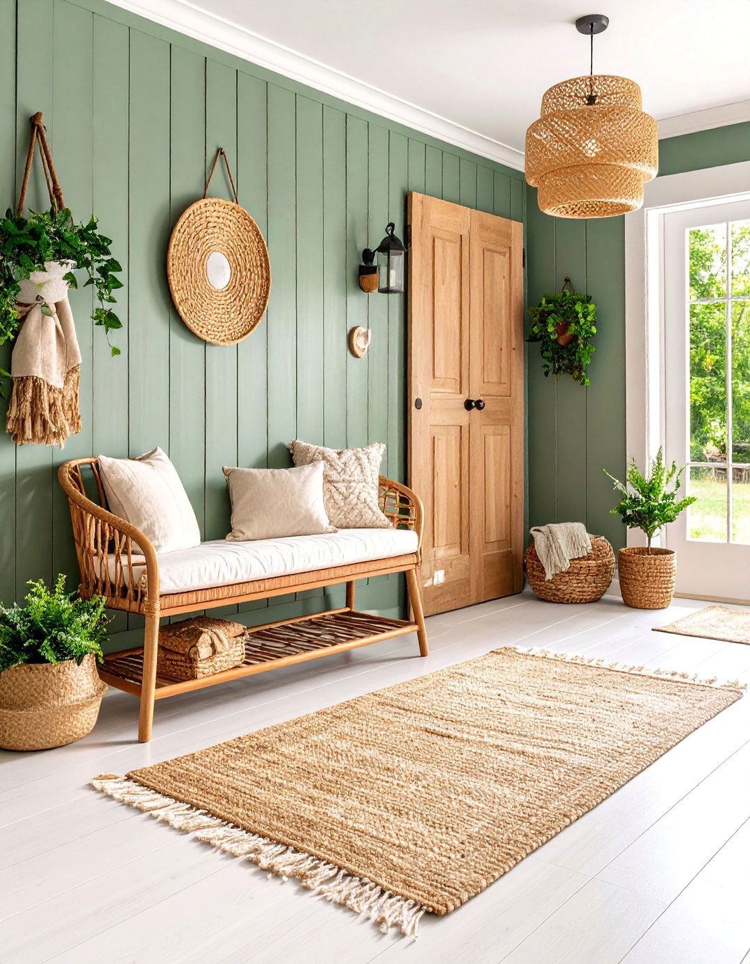 Sage Green Shiplap with Natural Textures - 25 Shiplap Wall Entryway Ideas