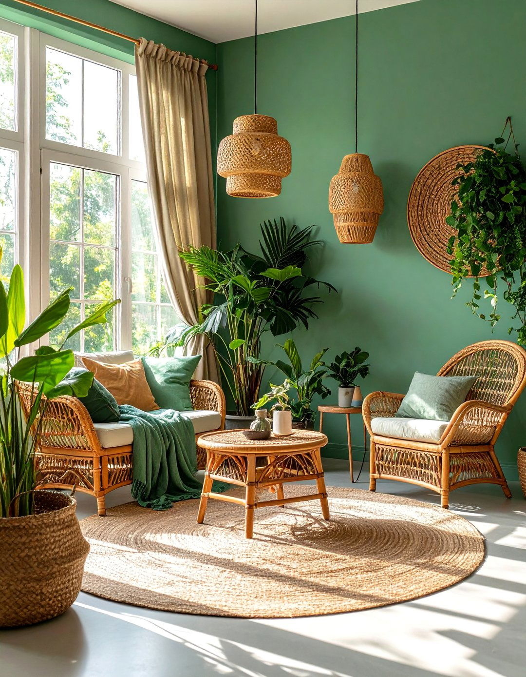 Sage Green Sunroom with Natural Wicker Furniture - 25 Sage Green Paint Color Ideas