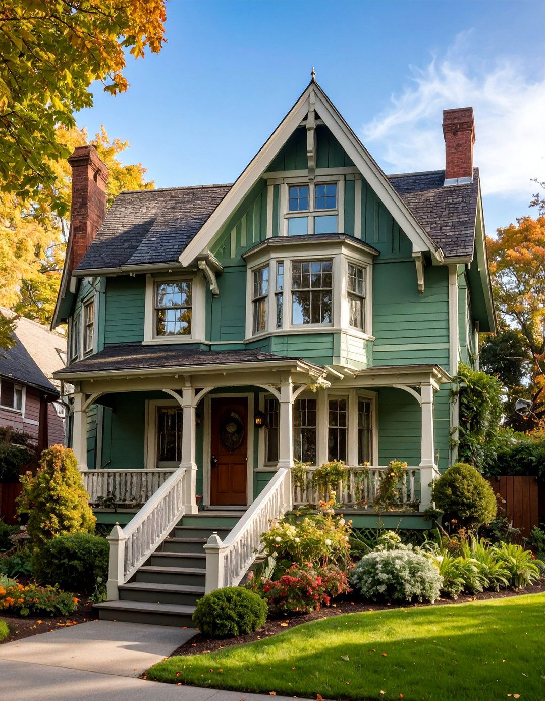 Sage Green Tudor with Brown Half Timbering Details - 25 Sage Green House With Brown Trim Ideas