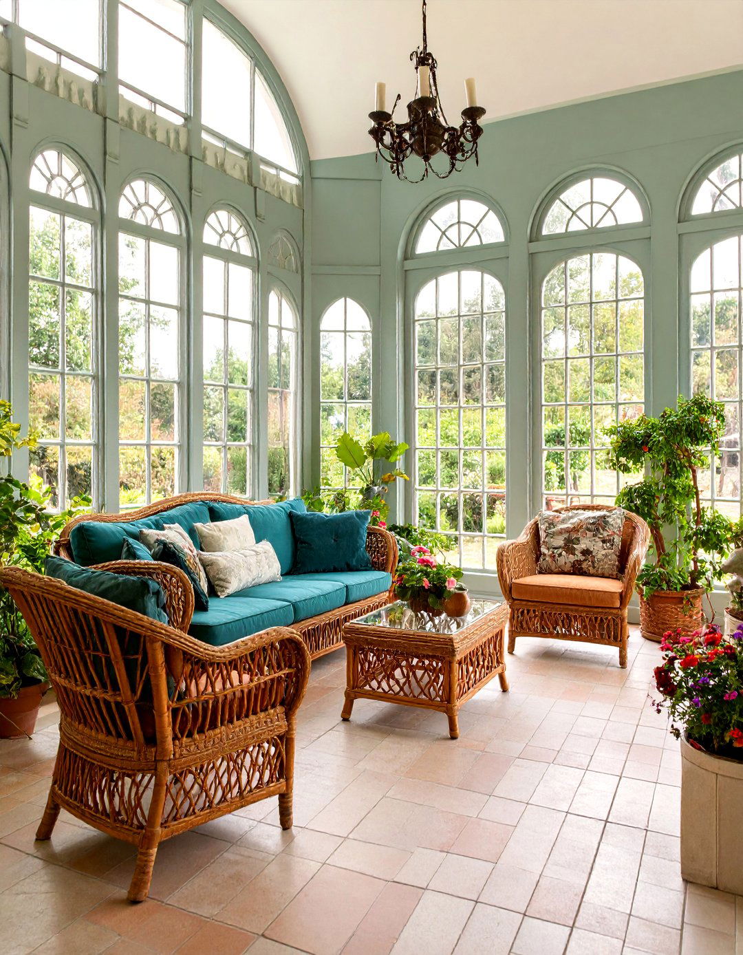 Sage Green Victorian Garden Room with Natural Stone Base - 25 Victorian Sunroom Ideas