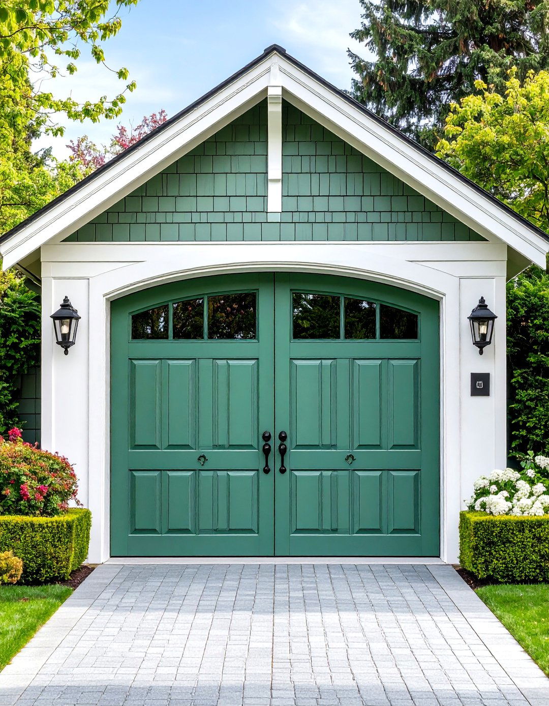 Sage Green Victorian with Ornate Hardware Details - 25 Green Garage Door Ideas