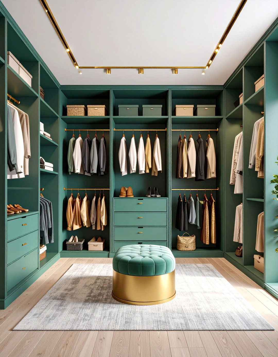 Sage Green Walk in Closet with Gold Accents - 25 Sage Green Paint Color Ideas