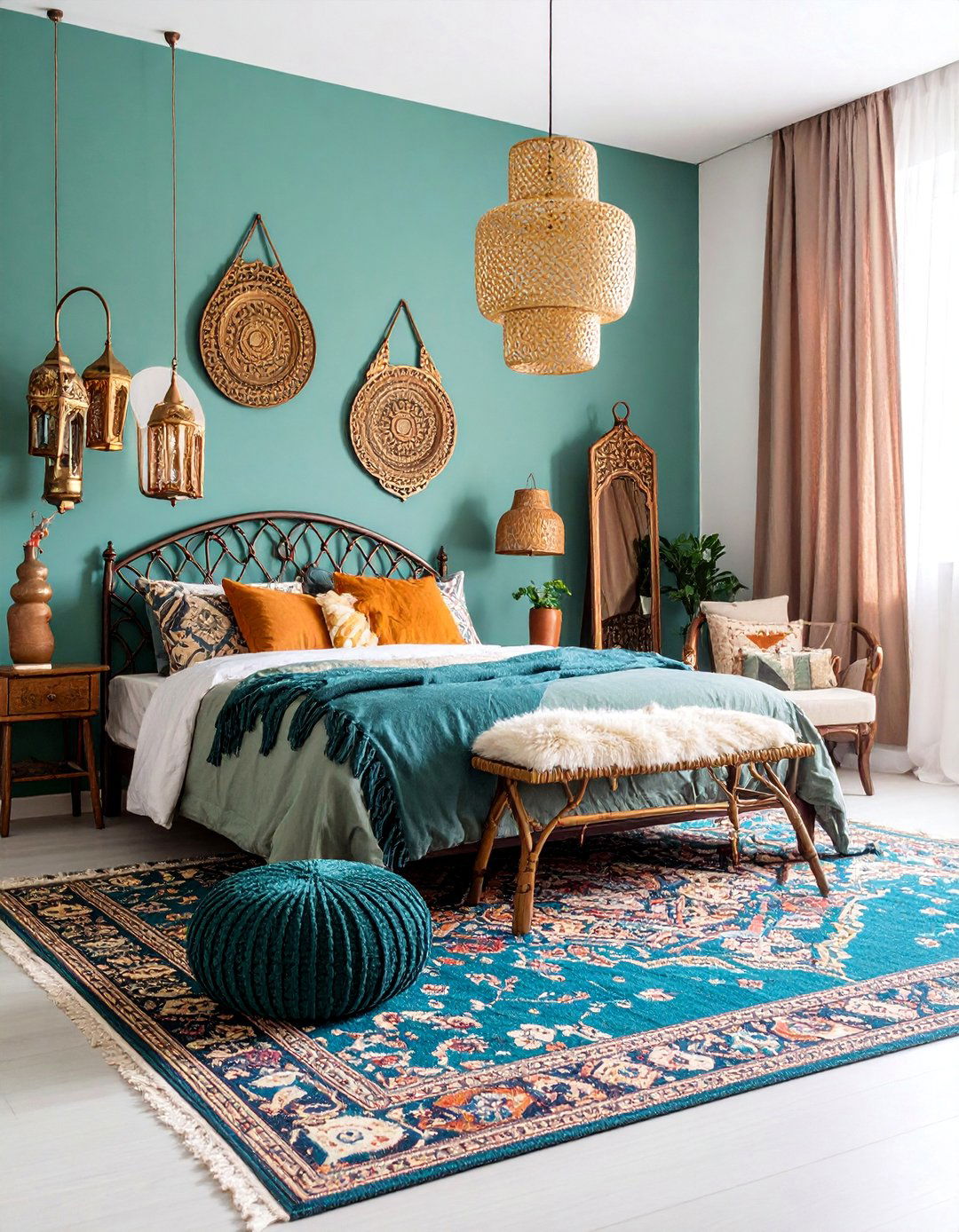 Sage Green Walls with Moroccan Influences - 25 Boho Sage Green Bedroom Ideas