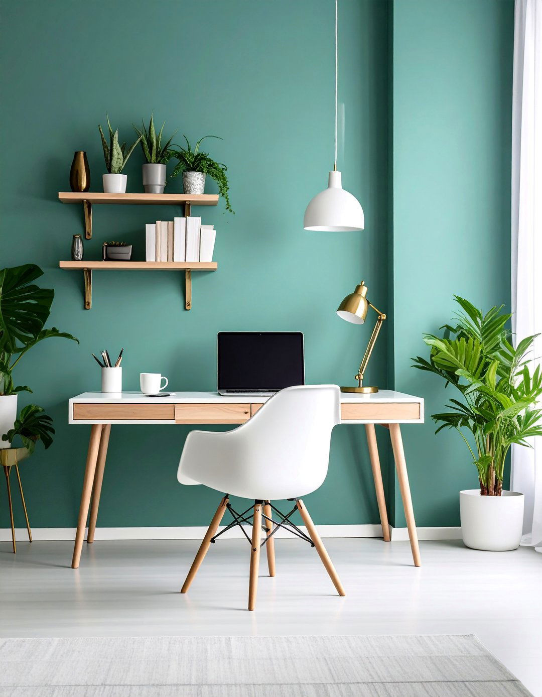 Sage Green Walls with Natural Wood Accents - 25 Green Home Office Ideas