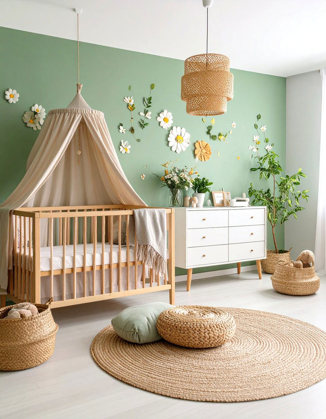 Sage Green Wildflower Nursery with Natural Wood Accents - 25 Floral Nursery Ideas