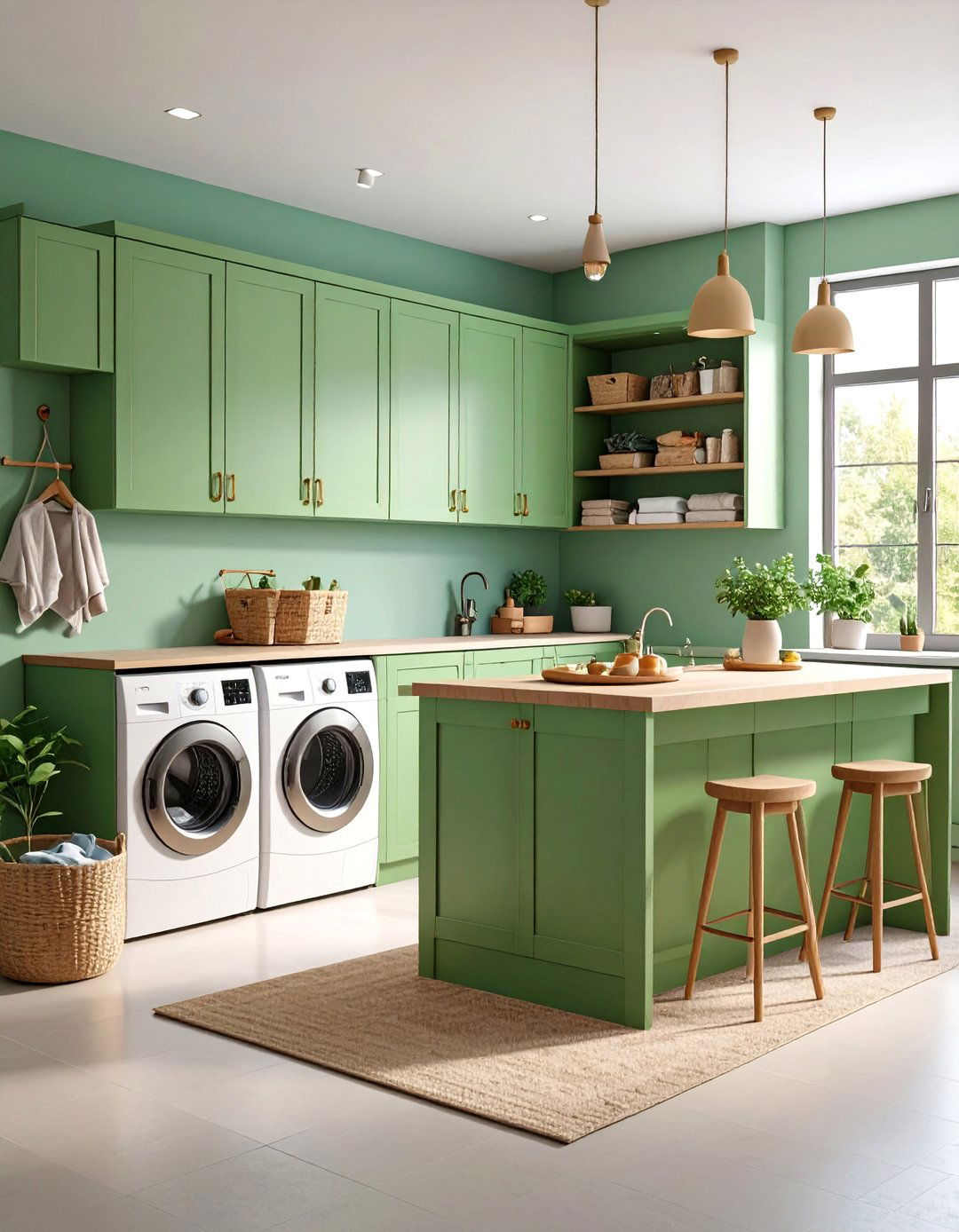 Sage Green Workspace and Craft Station - 25 Sage Green Laundry Room Ideas