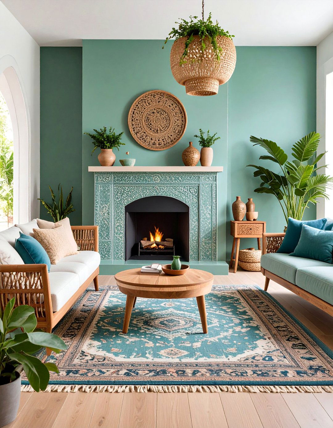 Sage Green Zellige Tile with Organic Shapes - 25 Green Fireplace Ideas